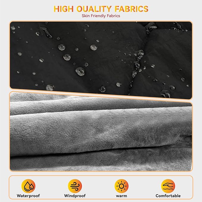 Heated Blanket Outdoors, Battery Operated Heated Throw with 10000mAh Power Bank, 2-in-1 Blanket & Shawl for Camping, Hiking, Stadium Events & Travel, Cordless USB Heated Blanket-Black