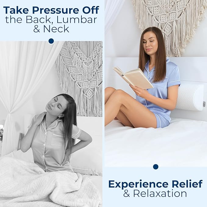 5 STARS UNITED Knee Pillow for Back Sleeping โ Memory Foam Cushion for Sciatica Pain Relief โ Under Leg Support for Sleeping on Back โ Half Moon Bolster for Bed, White