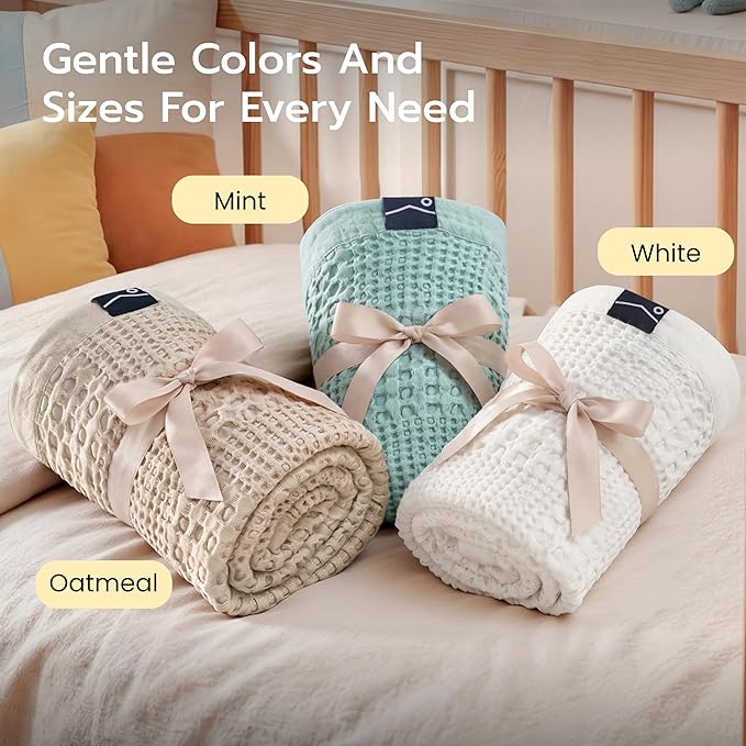 Joiedomi Waffle Baby Blanket - Soft Sage Green Baby Blanket, Breathable Turkish Cotton of Rayon Derived from Bamboo for Boys and Girls, Luxuries Throw for Bed, Couch and Sofa