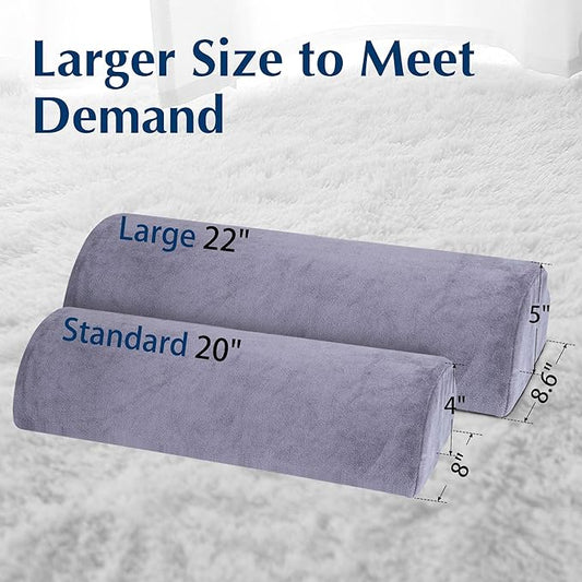 Knee Pillow for Back Sleeping, Pain Relief Memory Foam Bolster Pillow for Legs, Under Knee & Bed, Roll Round Support Wedge Pillow, Large Half Moon Pillow Ideal for Massage Table, Grey