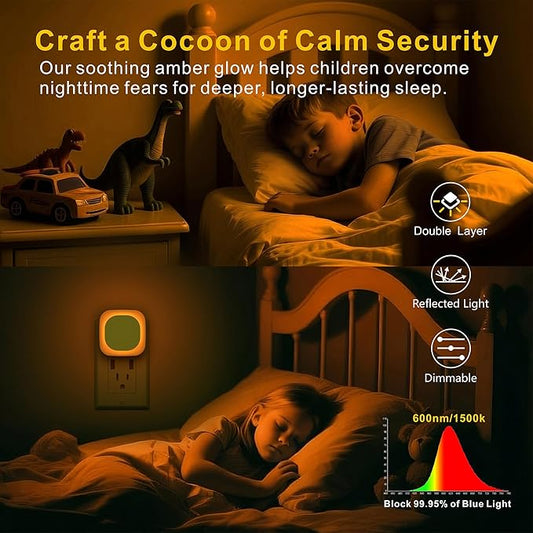 6 Pack Plug in Amber Night Light, Auto Dusk to Dawn, Soft Glow, Dimmable, Diffused Light, LED Lights for Bedroom, Kids, Bathroom, Sleep, Baby Nursery, Toddler, Hallway, Kitchen, Home Decor
