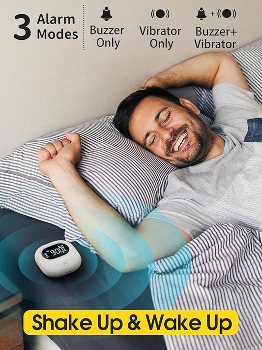 Roxicosly Super Strong Vibrating Alarm Clock for Heavy Sleepers, Adjustable Vibration Bed Shaker Under Pillow for Hearing Impaired Deaf, Cordless, Small, USB Rechargeable for Travel