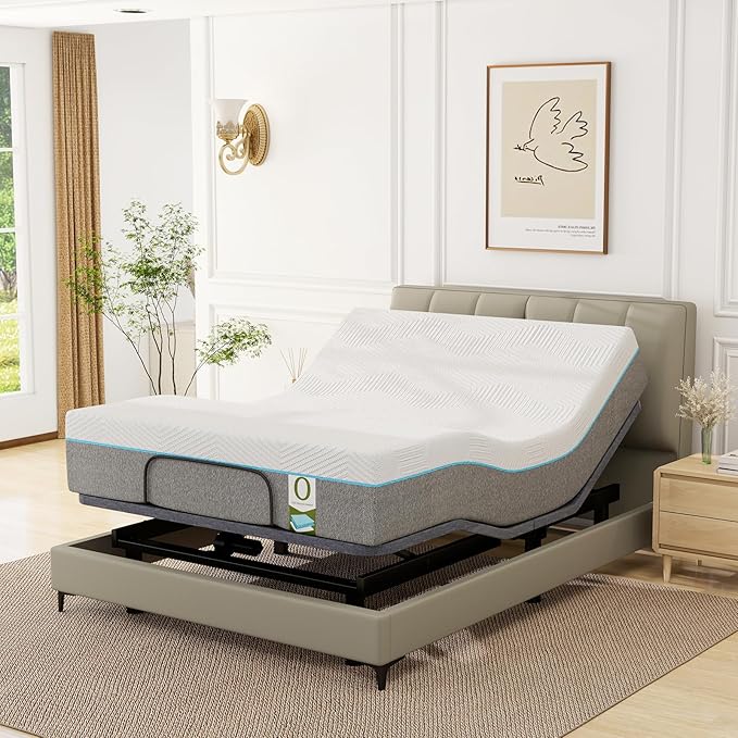 Vipbear Queen Adjustable Beds with Thickened Frame, Adjustable Bed Frame with with Wireless Remote, Separate Head/Foot Lift, Massage, Zero Gravity,USB Ports, Adjustable Bed Bases with Sturdy Metal