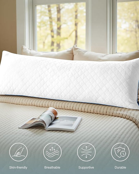 YZ HOME Long Body Pillow for Adults - Firm Body Pillow Insert with Shredded White Memory Foam, Adjustable Height, Soft Support for Side Sleeping, Pregnant Women, Washable (White, 20x54 Inch)