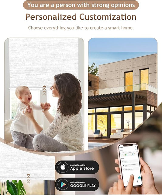Kincmo Motorized Blinds with Remote,100% Blackout Motorized Roller Shades Work with Apple Homekit,Alexa,Google, Custom Electric Blinds with App,Voice Control (Atlantic White)