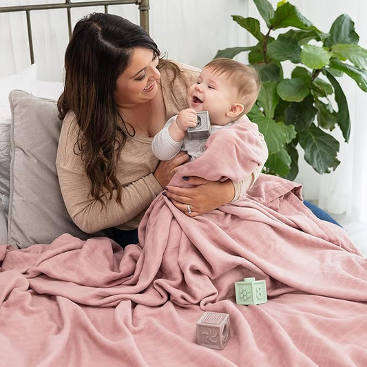 Natemia XL Muslin Baby Blanket - Ultra Soft, Breathable Baby Blankets for Girls, Boys, Parents - Newborn Essentials - Multi-Purpose Stroller Cover, Play Mat, Snuggly Throw Blanket - Cotton Rayon Blend
