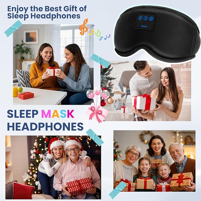 Sleep Headphones, HILDCROA Sleep Mask with Bluetooth Headphones, for Side Sleeper, Bluetooth Eye Mask for Sleeping, Meditation & Travel