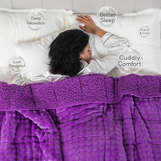 Cottonblue Weighted Blanket 20lbs Bubble Fleece Plush Sherpa Heavy Weighted Blankets for Adults, Fits Queen Size Bed, Cute Fuzzy Warm Heavy Blanket for Calm and Better Sleep, 60"x80", Purple