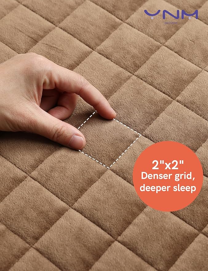 YnM Ultra-Soft Weighted Blanket, Fluffy Bubble Cuddle Heavy Bed Blanket, Plush Faux Fur Big Comforter, Soft & Warm Home Decor Piece (Brown, 90''x90'' 15lbs, Full/Queen)