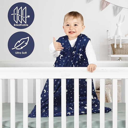 3 Pack Baby Sleep Sack 0-6 Months 100% Rayon Cotton Baby Sleeping Bag 2-Way Zipper Toddler Wearable Blankets Comfy Stretchy Lightweight TOG 0.3 (Purple&Clouds&Starry Sky)