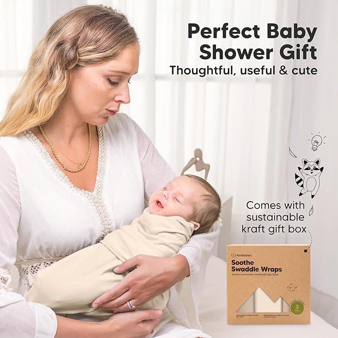 3-Pack Organic Baby Swaddle Sleep Sacks - Swaddles for Newborns, Infant 0-3 Months, Baby Girls, Boys, Soft & Snug Newborn Sleep Sack, Nursery Swaddling Blankets (Ecru, OS)