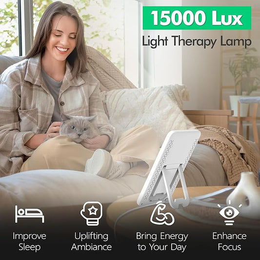 Fitfirst Light Lamp - 10000 Lux Sun Lamp, Gift for Women, 4 Adjustable Brightness Levels, 15-60min Timer Setting, Portable & Foldable Light Box for Home/Office/Travel Use