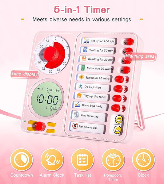 3-in-1 Visual Timer Task Timer with Chore Chart Board, ADHD Tool for Kids Adults Visual Schedule for Kids with Autism, Daily Checklist for Home, School, Classroom, Desk, Chore Chart