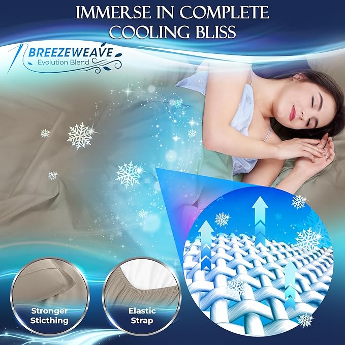 DECOLURE Cooling Bed Sheets King Set 4pcs - Luxurious & Ultra-Soft King Size Cooling Sheets for Hot Sleepers - Comfortable & Cool Bamboo Viscose Microfiber Sheets King Size w/Deep Pockets (Beige)