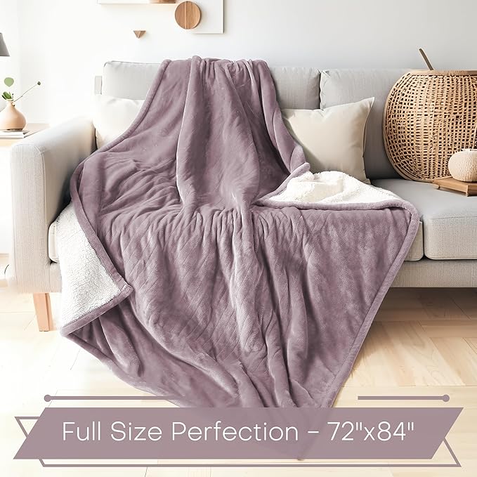 LUXIAN Electric Heated Blanket Full Size 72"x84" - 100% Polyester Fabric Dual-Sided, 6 Heat Settings & 1-10 Hours Auto Off, Cozy Warming Throw for Home, Office, or Bed, Machine Washable, Lavender