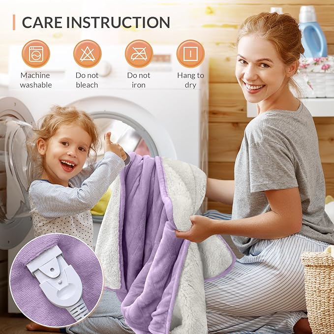 HOMLYNS LuxeHeat Heated Blanket Electric Blanket Queen Size, Soft Flannel Sherpa Heating Blanket with 10 Heat Settings, 1-10 hrs Timer Auto Shut Off (84x90 inches, Purple)