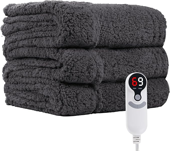 Electric Heated Blanket Twin Size 62"×84" with 9 Heating Levels & 1-10Hs Auto Off, Heating Blankets Double Sided Plush Sherpa, Energy Efficient, Machine Washable, Dark Gray