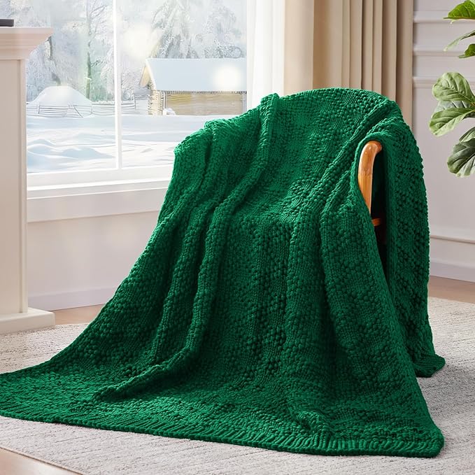 Knitted Weighted Blanket for Adult, Chunky Knit Weighted Throw for Sleep 60"*80" 10lbs, Cooling Breathable Machine Washable Heavy Blanket for Room Decor (Green, Queen)