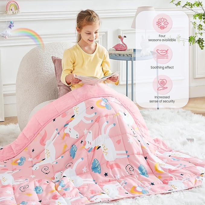 HOSUKKO Weighted Blanket - 3 lbs Cooling Pink Unicorn Heavy Blanket - Small Size Breathable Blanket for Hot Sleepers(36 * 48 inches, 3 lbs)