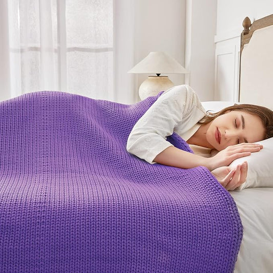 Guohaoi Knitted Weighted Blanket for Adults (Purple 48"x72" 15lbs) No Beads Cooling Throw Blanket for Hot Sleepers, Home Decor Breathable Chunky Knit Heavy Blanket Use on Full Size Bed