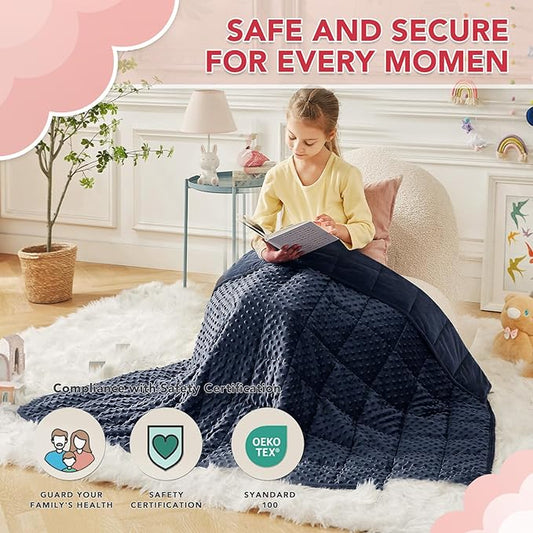 CuteKing Weighted Blanket - Weighted Blanket with Premium Glass Beads - Heavy Blanket Crystal Velvet for Comfort Sleep - Thick Blanket All Season (10lbs, 48"x72", Blue Bubble)