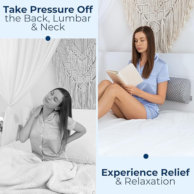 5 STARS UNITED Knee Pillow for Back Sleeping โ Memory Foam Cushion for Sciatica Pain Relief โ Under Leg Support for Sleeping on Back โ Half Moon Bolster for Bed, Gray