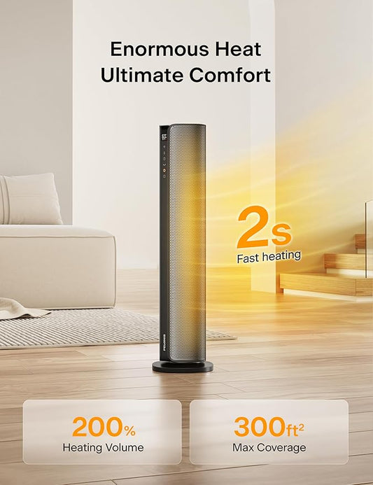 PELONIS Space Heater Large Room, 30" Smart Electric Heaters with Thermostat, App & Voice Remote, 4 Heat Settings, ECO Mode, 24H Timer, Oscillating Tower Heaters for indoor use, Bedroom, Office