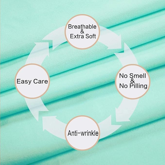 4 Piece Bed Sheet Set (Queen,Mint) 1 Flat Sheet,1 Fitted Sheet and 2 Pillow Cases,Brushed Microfiber Luxury Bedding with Deep Pockets