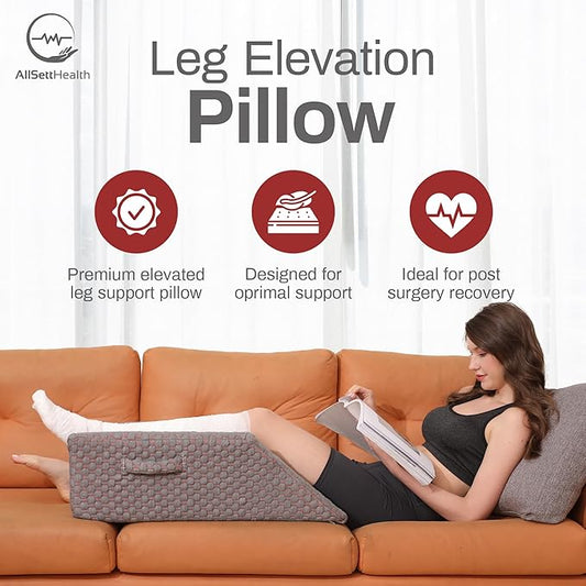 AllSett Health Single Leg Elevation Pillow Post Surgery, Memory Foam Ankle Knee and Leg Wedge Pillow - 29 Inch x 13 Inch x 9.5 Inch