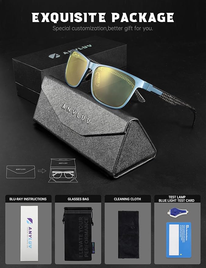 ANYLUV Blue Light Blocking Glasses Men Computer Gaming Glasses Lightweight Al-Mg Metal Anti Eyestrain Eye Protection