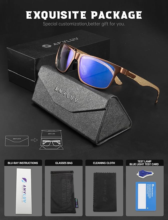 ANYLUV Blue Light Blocking Glasses Men Computer Gaming Glasses Lightweight Al-Mg Metal Anti Eyestrain Eye Protection