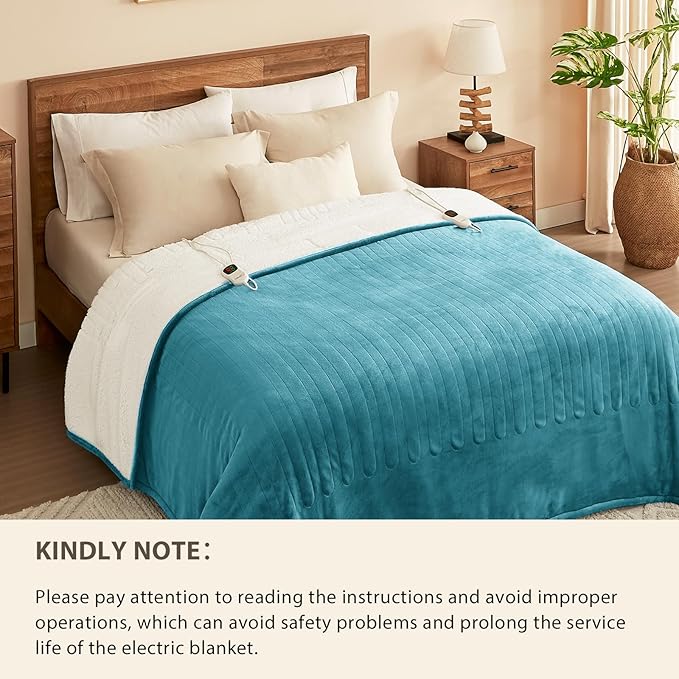 Homemate Electric Heated Blanket King - 100"x90" Heating Bed Blankets Throw with 10 Heating Levels 8 Hours Auto Off Fast Heating Over-Heated Protection Ultra Soft Warm Flannel ETL Certified