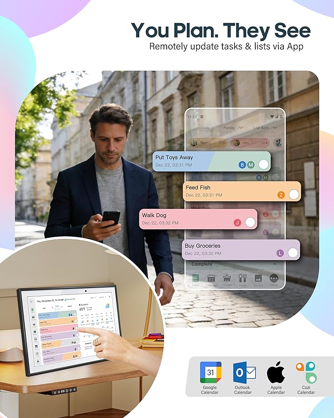Digital Calendar 10.1 Inch Smart Electronic Family Planner with Chore Chart Display, IPS HD Touch Screen with WiFi App Control, Share Photos, Videos and Sound Reminder Desk Calendar Refills