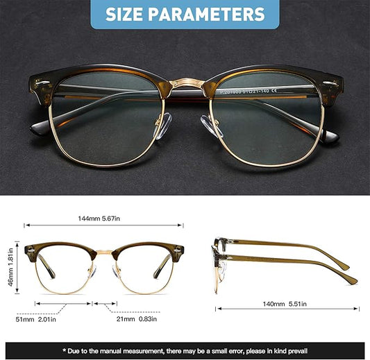 Blue Light Blocking Glasses Vintage Half Frame UV Clear Lens Anti Eyestrain Computer Gaming Glasses for Men Women