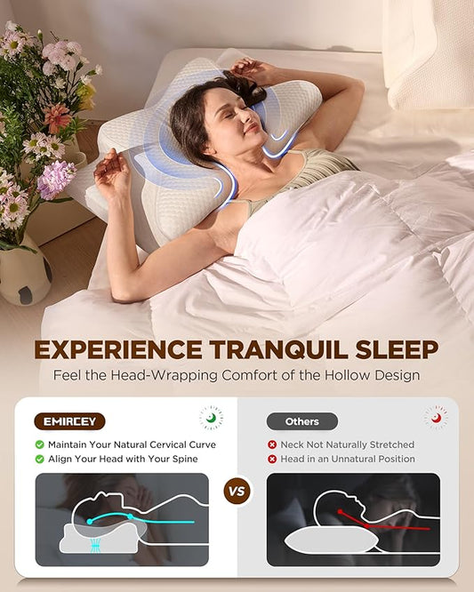 Emircey Clinical-Level Relief Cervical Neck Pillow for Sleeping, Ergonomic for Back Stomach Sleepers, Orthopedic Contour Memory Foam Pillow for Side Sleepers,Cooling Pillow for Neck Relief, Blue, King