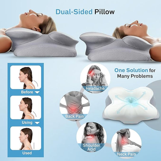 EcoNour Cervical Neck Pillow for Sleeping | Ergonomic Memory Foam Pillows for Neck and Shoulder Pain | Contour Pillow for Side Sleeper Pillow | Orthopedic Neck Support Pillow | Stomach Sleeping Pillow