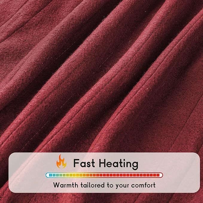 Heated Electric Blanket Twin Size 62''x84'', 4 Heating Levels 10 Hrs Auto Shut Off Soft Warmer Blanket ETL Certification - Red