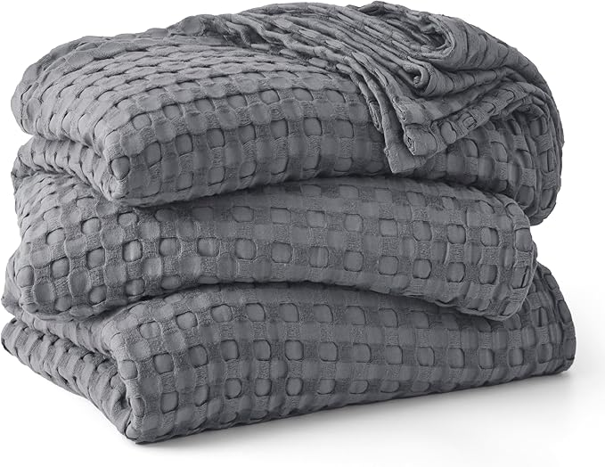 Bedsure Cooling Cotton Waffle Oversized King Blanket - Lightweight Breathable Blankets Rayon Derived from Bamboo for Hot Sleepers, Luxury Throws for Bed and Sofa Dark Grey, 120x96 Inches