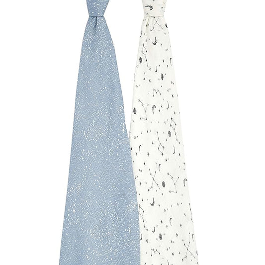 aden + anais Essentials Silky Soft Swaddle Baby Blanket, 100% Bamboo Viscose Muslin Blankets for Girls & Boys, Baby Receiving Swaddles, Ideal Newborn & Infant Swaddling Set, 2 Pack, Cosmic Galaxy