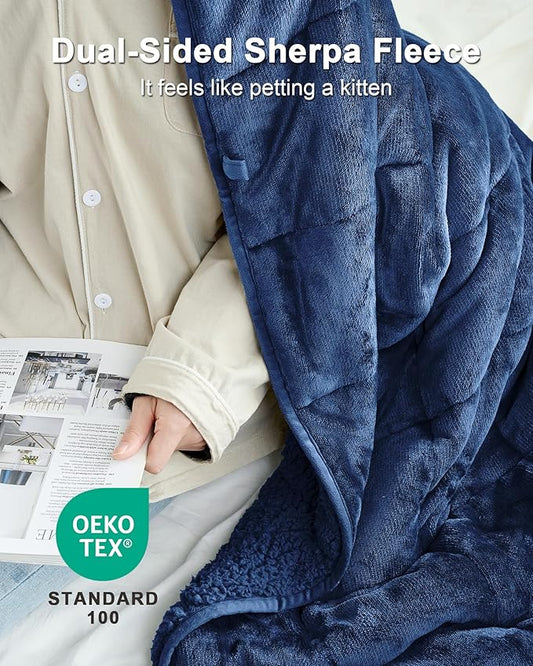 Ultra-Soft Weighted Blanket 15 lbs for Adults, Plush Sherpa Fleece Reversible Weighted Throw Comfort for Relaxation & Cozy Evenings, Hug-Like Security, Evenly Distributed, W60 x L80, Dark Blue