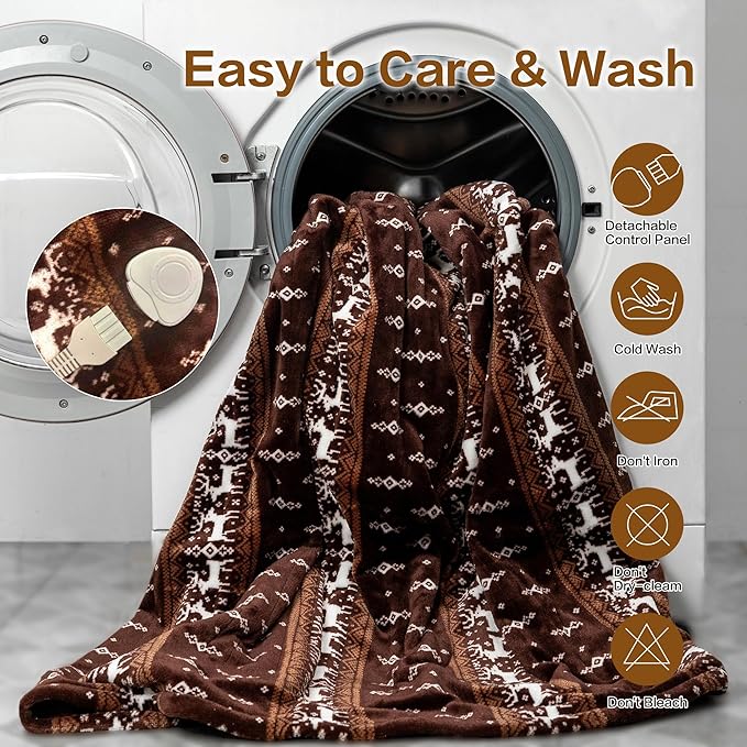 Tefici 50"x60" Heated Blanket Throw - Soft Flannel Electric Blanket with 3 Heating Levels, 4-Hour Auto Shut-Off, Overheat Protection, ETL Certified, Machine Washable, Moose Pattern for Home Office