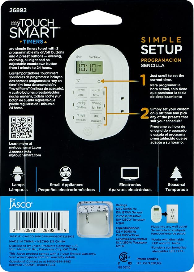 myTouchSmart Programmable Indoor Digital Timer, Plug