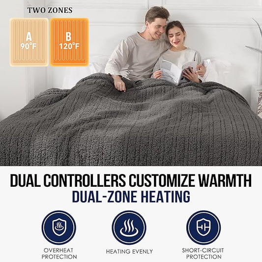 King Size Electric Blanket, Dual Control Heated Blanke with 5 Heating Levels & 10 Hours Auto Off, Super Cozy Fast Heating Blanket King Size with ETL Certified, 100"X90", Dark Gray