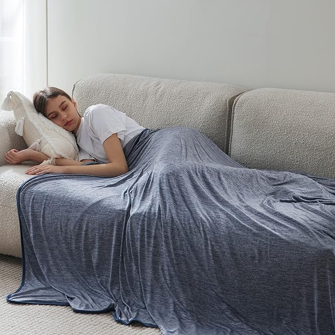 Bedsure Navy Cooling Blanket Full Size for Hot Sleepers - Summer Blanket Full Size Cold Bed Cool Arc-Chill Thin Ice Cooled Bedding with Rayon Derived from Bamboo Night Sweats Hot Flashes, 80x90