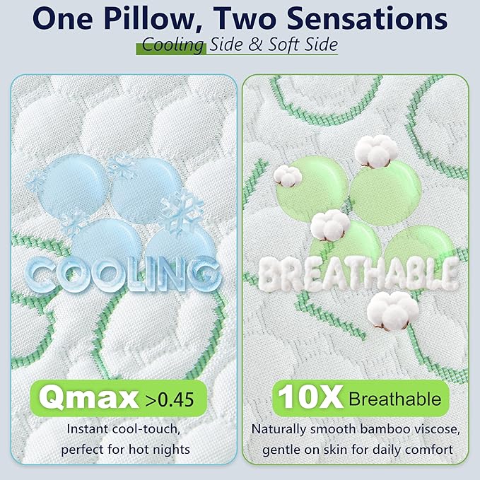 Shredded Memory Foam Pillow, Cooling Pillow King Size 1 Pack Adjustable Firm Bamboo Bed Pillow for Hot, Side, Back and Stomach Sleepers
