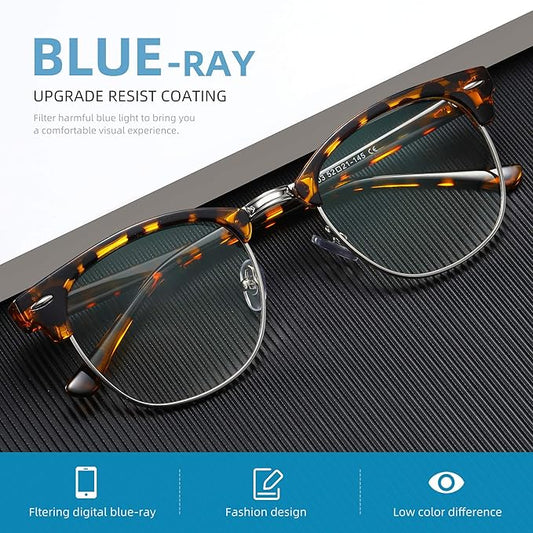Blue Light Blocking Glasses Vintage Half Frame UV Clear Lens Anti Eyestrain Computer Gaming Glasses for Women Men
