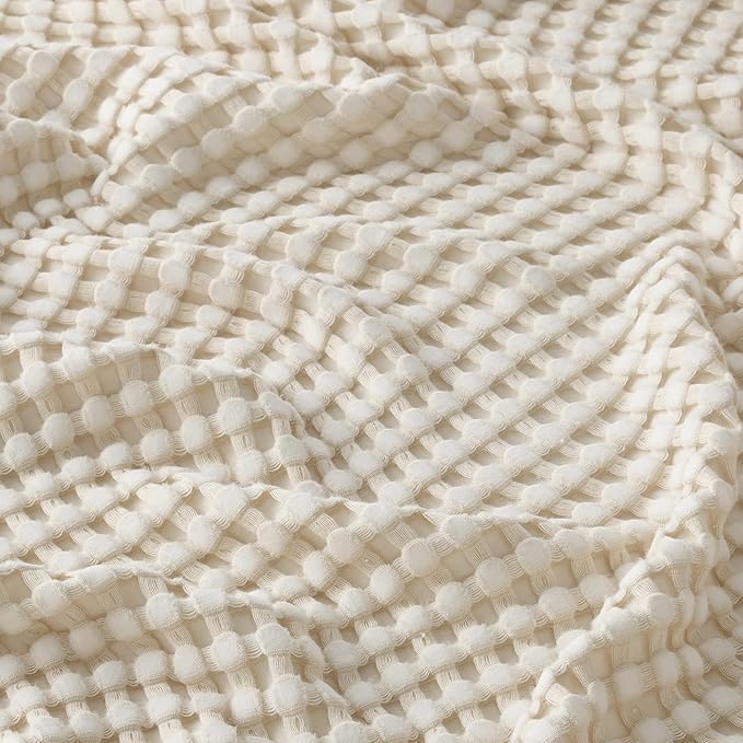 Bedsure Cooling Cotton Waffle Oversized King Blanket - Lightweight Breathable Blanket of Rayon Derived from Bamboo for Hot Sleepers, Natural, 120x96 Inches