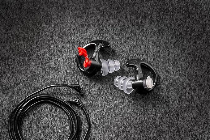 SureFire EP4 Sonic Defenders Plus filtered Earplugs, triple flanged design, reusable, Black, Medium