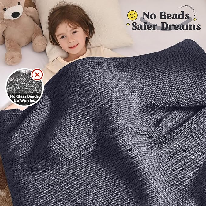 Guohaoi Knitted Weighted Blanket Kids (Dark Grey 40"x60" 10lbs) No Beads Cooling Heavy Blanket, Home Decor Breathable Chunky Knit Throw Blanket for All-Season Use
