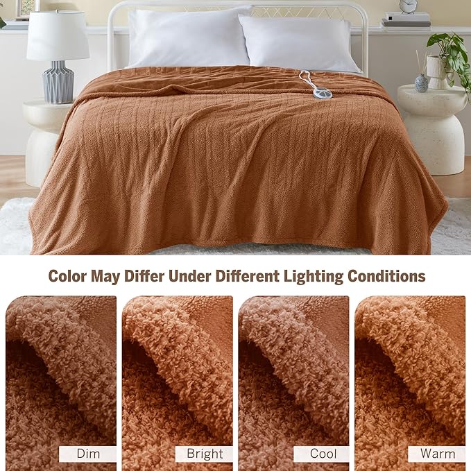 Serta Heated Blanket, Electric Full Size Blanket, Soft, Warm, Fuzzy Heating Blanket Full for Office, Couch, 1-12 hr Auto Shut Off Timer, 10 Lv Heat Setting, ETL Certified, Full 77" x 84" Rust